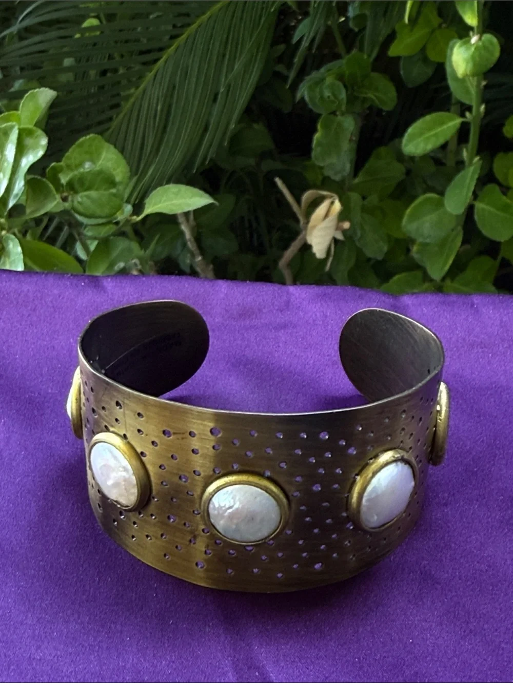 Brass with Mother of Pearl Cuff Bracelet - Women Accessories